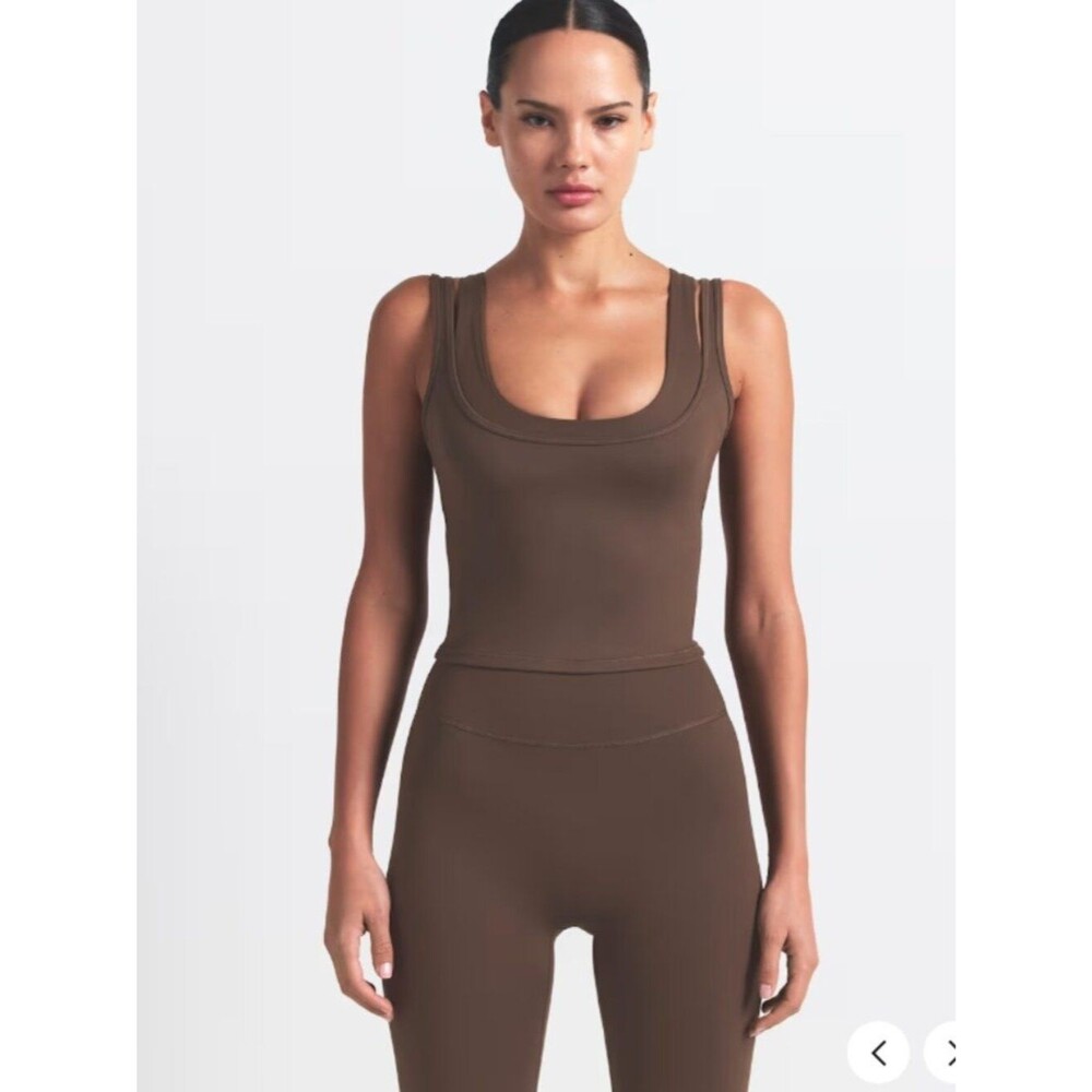 NEW NikeSKIMS Matte Double Strap Scoop Tank Top Dark Sepia Brown Large NWT